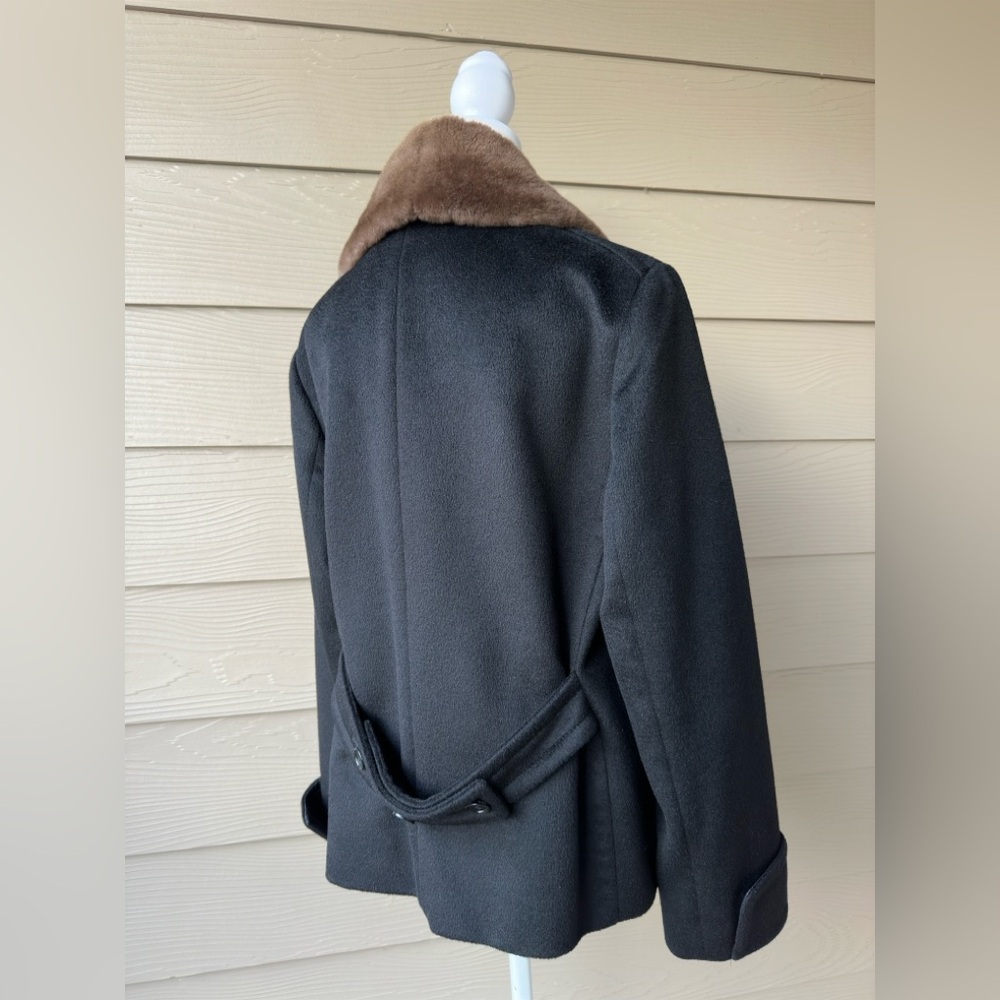 MaxMara Camel Hair Jacket Detachable Fur Collar Black Italy Woman’s Size 10 - Picture 6 of 14